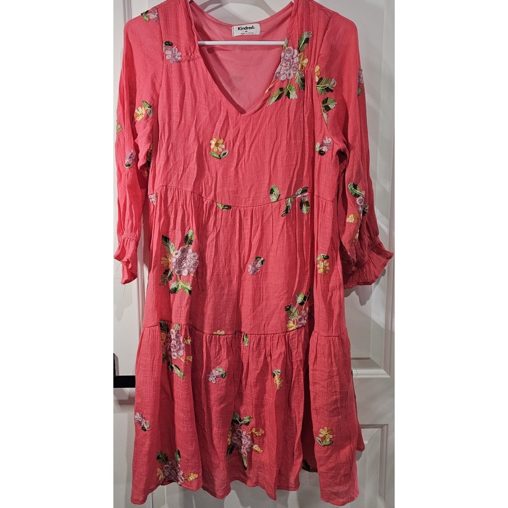 Kindred Dress Womens M Pink Floral Dress Flutter Sleeve Spring Cute